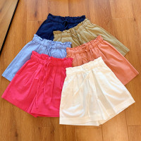 U+式衣間！出品~棉麻花苞腰闊腿短褲女夏百搭鬆緊腰a字休閒中褲