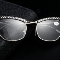 Элегантные алмазные женские очки для чтения «кошачий глаз», полимерные линзы, женские прозрачные стразы, украшение для дальнозоркости, очки для пожилых