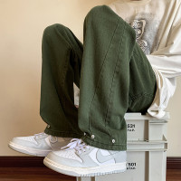 軍綠色復古西海岸美式褲子vintage牛仔褲男ins潮高街垂感寬鬆直筒