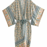 Женское винтажное богемное кимоно с цветочным принтом и рукавами «летучая мышь»