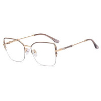 Женские очки для чтения кошачий глаз R55111, Полуободковые Металлические пресбиопические очки, модные оптические весенние очки с диоптриями + 50 + 150