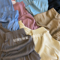 IN BLUE 又軟又薄~休閒百搭鬆緊腰寬鬆闊腿冰感涼涼褲遛彎褲女褲