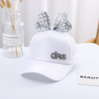 Детская бейсболка с большим бантом и мультяшным рисунком, Снэпбэк Кепка для девочек с жемчугом, сетчатая шляпа для защиты от солнца, пляжная шляпа, Детская кепка с кроличьими ушками, Кепка от солнца для детей