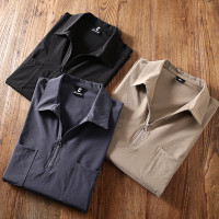 輕量化設計！工裝風速幹四面彈！胸前口袋POLO衫男士休閒拉鍊短袖
