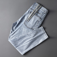 高端專櫃款天絲面料薄款夏季休閒牛仔褲男士淺藍寬鬆休閒長褲子男