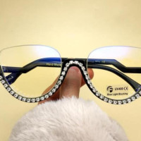 Очки для чтения в полуоправе с прозрачными линзами, увеличительные очки с защитой от сисветильник, винтажные очки с кристаллами и бриллиантами, оправы для женщин + 1