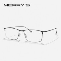 Мужские очки MERRYS, дизайнерские очки из чистого титана, в деловом стиле, квадратные очки по рецепту, ультра-светильник, оптические очки S2195