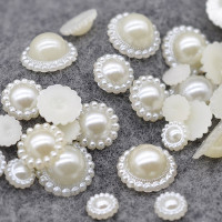 DIY饰品配件平底圆形半面太阳花贴片ABS仿珍珠手机美容贴钻材料