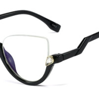 Модные, очки с оправой для женщин моды с плоскими стеклами и половинной рамкой Черный антибликовыми свойствами светильник оправа для очков Роскошная обувь с украшением в виде кристаллов Cleear очки Okulary