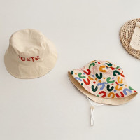 Однотонная детская Панама с буквенным принтом, летняя Двусторонняя хлопковая детская шапка, уличные солнцезащитные Детские шляпы для рыбалки