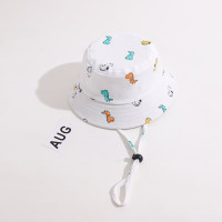 Панама детская с мультяшным динозавром, хлопковая шляпа для рыбалки, с защитой от ветра, летняя