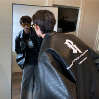 美式飛行員pu皮夾克外套男春秋冬痞帥高級感皮衣黑色情侶機車服潮