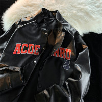 黑色痞帥機車皮衣外套男無帽立領美式高街vibe情侶賽車棒球服夾克