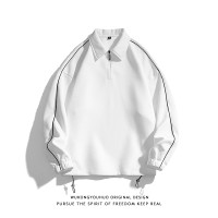 悟空有貨復古簡約拼色半拉鍊長袖POLO衫男女潮牌寬鬆情侶休閒上衣