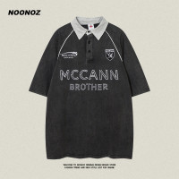 NOONOZ美式復古刺繡短袖Polo衫男寬鬆夏季潮牌港風重磅百搭T恤