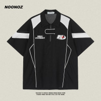 NOONOZ美式潮牌短袖Polo衫男小眾設計感撞色拼接運動學院風情侶裝