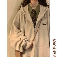 naga自制秋冬寬鬆美式復古cityboy日系拉鍊開衫厚棉T外套女無性別