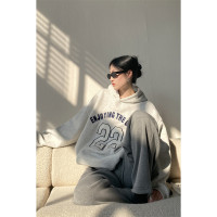 ICH MODE美式復古連帽運動衫女字母薄款2023年春秋韓版套頭上衣外套