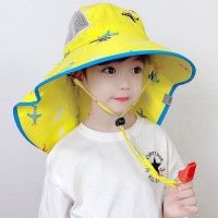 Панама детская с большими полями, летняя пляжная шапка от солнца, с шалью, для мальчиков и девочек