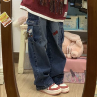 Женские джинсовые толстовки с рисунком аниме Sanrio, Hello Kitty Y2k, широкие брюки, уличная одежда, винтажные брюки, женские прямые повседневные брюки