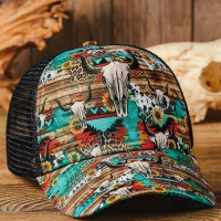 Женская Бейсболка в западном стиле, с рисунком черепа, подсолнуха, леопарда, ацтекского геометрического принта, в сеточку
