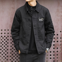 潮牌外套男士2023年春秋季新款美式復古翻領上衣寬鬆純色潮流夾克