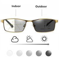 Прогрессивные многофокальные очки для чтения для мужчин и женщин, фотохромные очки с оправой из сплава, очки с защитой от сисветильник света по рецепту 1,5