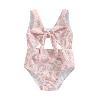 2023 летний купальник для маленьких девочек, без рукавов, с V-образным вырезом и бантом, боди с цветочным/ракушечным принтом, купальные костюмы, пляжная одежда