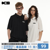 ICONSLAB美式絞花肌理紋路繡花短袖polo衫男復古情侶裝翻領T恤夏