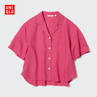 Uniqlo 女裝 麻混紡開領襯衫(寬鬆 23春夏 短袖襯衫)455752UNIQLO