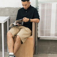 五號渡口 日系復古純色潮牌POLO衫男短袖春夏寬鬆翻領T恤拉夫·勞倫馬球衫