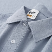 日系簡約風！霧霾藍翻領工裝短袖襯衫男淺藍色藍灰色正肩上衣女夏