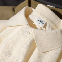 一眼就心動的Polo衫~奶杏色重磅華夫格短袖T恤男日系翻領上衣女夏