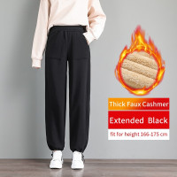 Теплые зимние женские брюки PELEDRESS, бархатные кашемировые плотные брюки с высокой талией, эластичные прямые шаровары в Корейском стиле Харадзюку