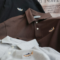 「魚佬」夏季日系刺繡短袖polo衫潮男休閒寬鬆翻領半袖拉夫·勞倫馬球衫上衣