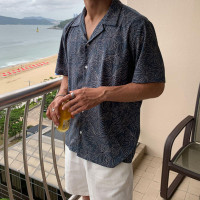 夏威夷風花襯衫男短袖高級感冰絲古巴領襯衫狂飆徐江同款西裝內搭