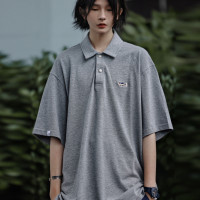 Nobodyknows夏季日系復古純色徽章翻領polo衫刺繡T恤男女休閒短袖
