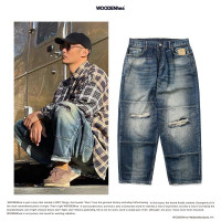 MDNS WASHED DENIM PANTS22SS日產刀割做舊鐵道工裝牛仔褲長褲男