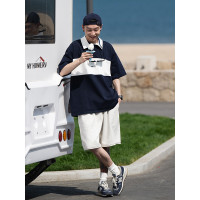 Bellken早起工作室 復古簡約撞色Polo衫短袖T恤男寬鬆日潮牌流行