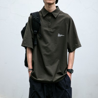 日系復古潮牌機能速乾透氣短袖襯衫男夏季POLO衫寬鬆翻領工裝半袖