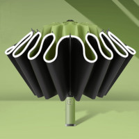 Автоматический складной крепкий зонт для мужчин и женщин, ветрозащитный 12 ребер, обратный зонтик, ветроустойчивый, обратный дождевой зонт