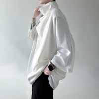 山本耀司不規則半高領冰絲T恤高級感垂感純白色高領短袖七分袖