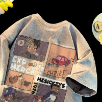 多情爵士270g重磅純棉水洗做舊短袖男夏季美式西海岸情侶五分袖