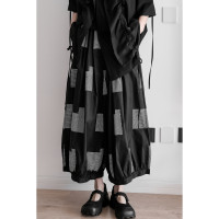 鹿人出品 / 山本暗黑風 日系寬鬆條紋修補程式高腰燈籠闊腿褲夏季新款