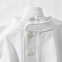 又酷又休閒！250g重磅白色亨利領長袖T恤男寬鬆百搭簡約上衣女夏