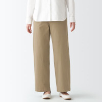 無印良品 MUJI 女式 橫豎彈力絲光斜紋輕便寬版褲 褲子長褲直筒褲