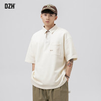 男士杏色翻領polo衫男短袖夏季寬鬆上衣2023新款重磅T恤潮牌男裝