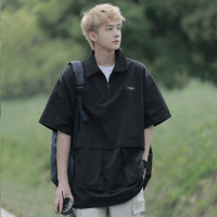 日系POLO衫男士夏季薄款美式復古寬鬆大尺碼休閒設計感小眾短袖t恤