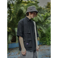 危機青年 黑色polo衫夏季男士T恤寬鬆日系潮牌潮港風工裝短袖襯衫