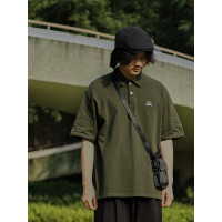 危機青年 日系簡約純色翻領polo衫男女 日系休閒寬鬆夏季短袖T恤